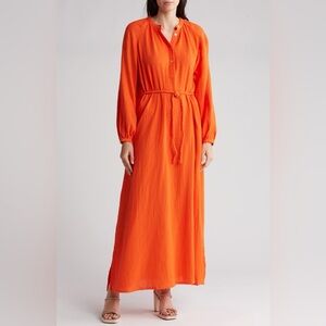 FRNCH ANITA LONG SLEEVE DRESS IN ORANGE, LARGE; 100% Cotton; light gauzy dress